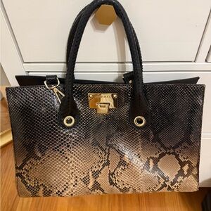Jimmy Choo Black and tan Python-Print Satchel